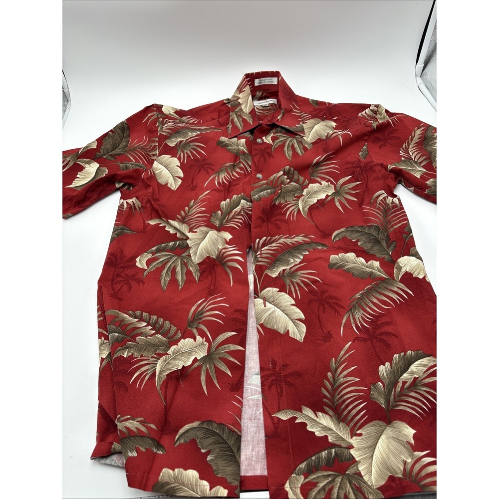 Pierre Cardin mens Shirt Small Tropical Print Button Up Floral Hawaiian Red‎
